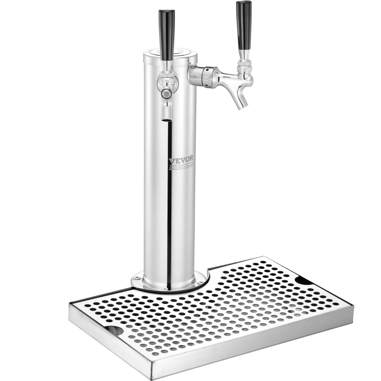 【summerfinds】VEVOR Kegerator Tower Kit, Dual Taps Beer Conversion Kit, Stainless Steel Keg Beer Tower Dispenser with Dual Gauge CGA320 Regulator & D-System Keg Coupler, Beer Drip Tray for Party Home Set Sturdy