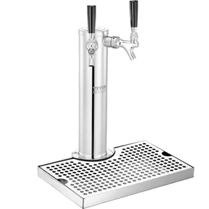 VEVOR Kegerator Tower Kit, Dual Taps Beer Conversion Kit, Stainless Steel Keg Beer Tower Dispenser with Dual Gauge CGA320 Regulator & D-System Keg Coupler, Beer Drip Tray for Party Home Set Sturdy