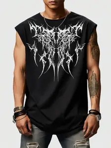 Men's Regular Fit Graphic Print Round Neck Tank Top, Casual Sleeveless Crew Neck Top for Summer, Fashion Men's Clothes for Daily Wear, Menswear