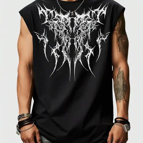 Men's Regular Fit Graphic Print Round Neck Tank Top, Casual Sleeveless Crew Neck Top for Summer, Fashion Men's Clothes for Daily Wear, Casual Fitted Streetwear, Menswear