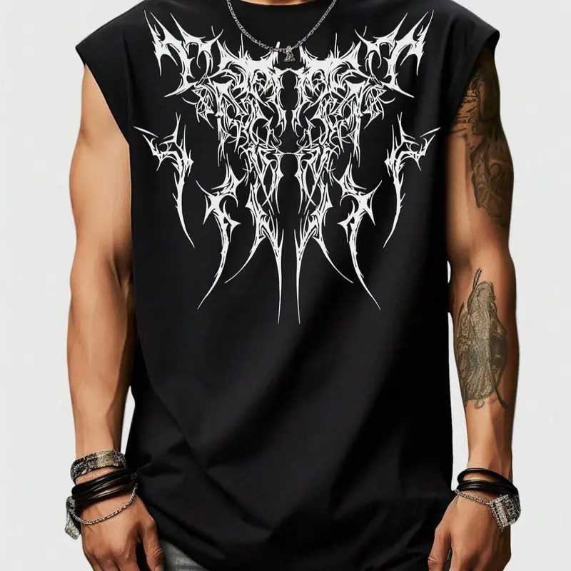 Men's Regular Fit Graphic Print Round Neck Tank Top, Casual Sleeveless Crew Neck Top for Summer, Fashion Men's Clothes for Daily Wear, Casual Fitted Streetwear, Menswear