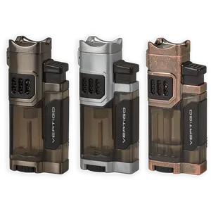 Vertigo Regal Quad Torch Lighter with Four Wind-Resistant Flames Large Flame Adjuster Single Action Ignition Clear Fuel Tank Free-Standing Design