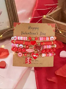 Valentine's Day Stackable Bracelet Set, Heart Gift Box Soft Clay Crystal Paper Bracelets, Perfect for Parties Holidays Gifts Fashionable Bracelet, Bracelet With Charms