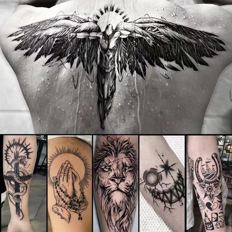 6 Sheets Large Temporary Tattoos for Men Fake Tattoos with 1 Mexican Style Font Element & 5 Random Styles Lasting 7-15 Days Long Lasting Temporary Tattoo Arm Herbal Tattoo Stickers Tatuajes Temporales Realistic Temporary Tattoos