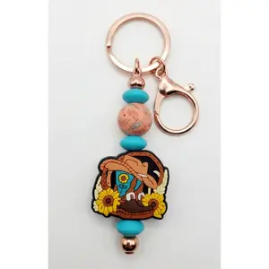 Western Cowboy Boot & Sunflower Rose Gold Beaded Keychain