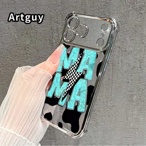 Compatible with iPhone 17 Pro Max 16 15 Plus Air 14 13 12 11 E Case Cow Skin Mama Pattern Four Corner Drop Resistant Electroplated Transparent TPU Soft Trendy Cover