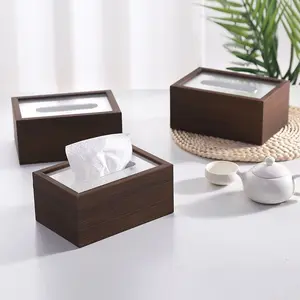 Vintage High-End Walnut Wood Textured Paper Towel Holder, Living Room Bedroom Coffee Table Office Napkin Dispenser, Simple Home Decor