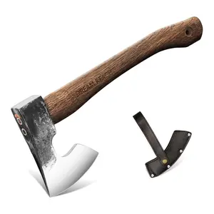 Dream Reach 14.5"" Camping Hatchet with Sheath – Carbonized Handle, Hand-Forged Carving Axe for Wood Chopping, Gardening (Black)