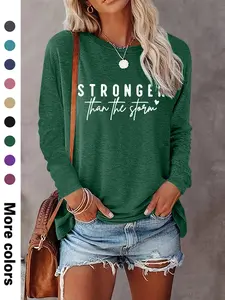 Women's Lady Letter Print Round Neck Tee, Casual Basic Fashion Long Sleeve Top for Fall & Winter, Women's Clothing for Daily Wear, Womenswear