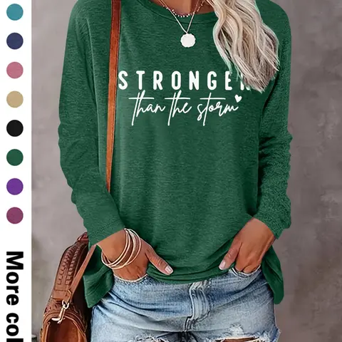 Women's Lady Letter Print Round Neck Tee, Casual Basic Fashion Long Sleeve Top for Fall & Winter, Women's Clothing for Daily Wear, Casual Everyday Tops, Womenswear