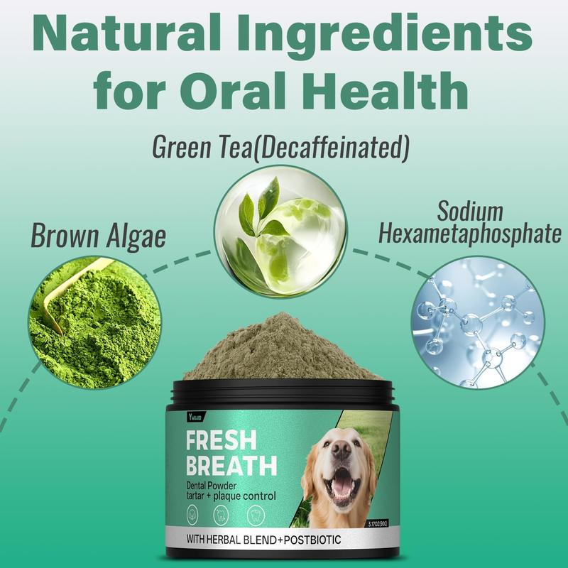 Pet Honesty Dental Powder for Dogs - Fresh Breath & Plaque Tartar Removal with Herbal Blend & Postbiotics - Vet-Recommended Oral Care for All Breeds