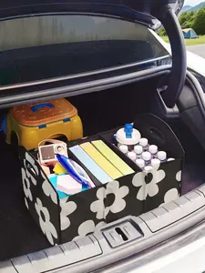 Cartoon Floral Pattern Car Storage Box, Foldable Trunk Organizer with Dividers, Multi-Functional Vehicle Holder for All Seasons
