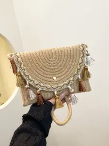 Elegant Fashion Tassel Decorated Handwoven Bag, Single Shoulder Crossbody, Perfect for Daily Use, Dates, Dinners