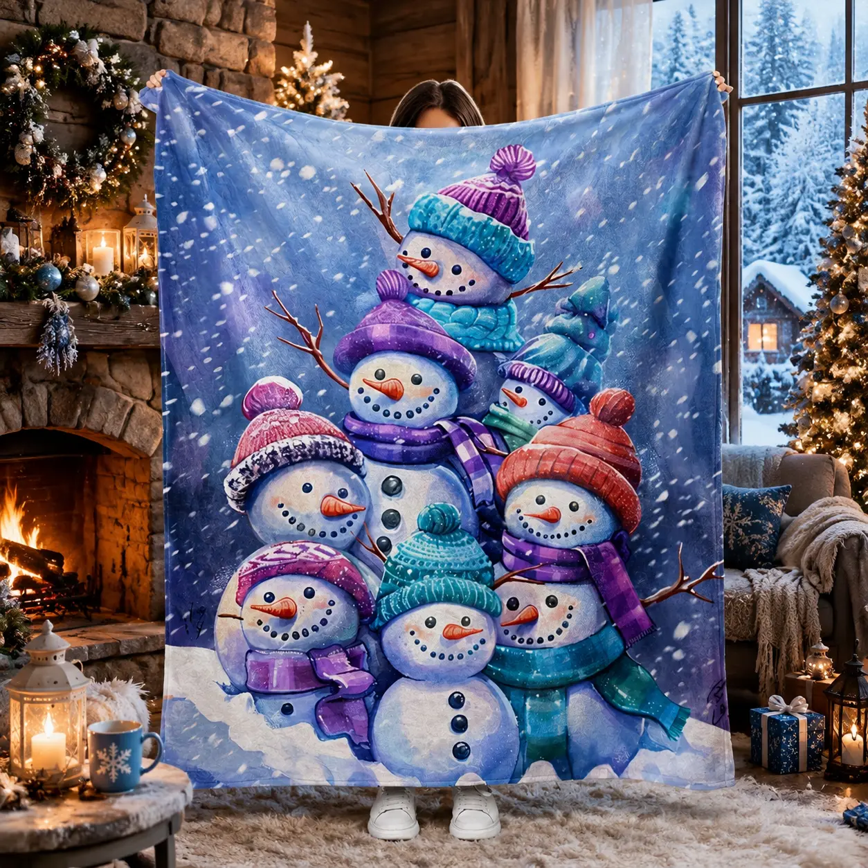 Ultra-Soft Snowman Flannel Throw Blanket - Cozy, Plush & Warm for All Seasons Perfect Christmas Gift and Snuggle Companion for Couch, Sofa, or Bed, Christmas Decor