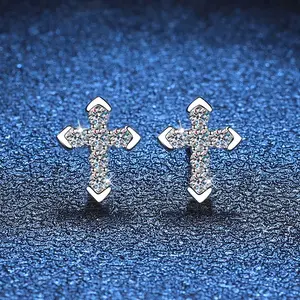 S925 sterling silver cross earrings pendant, synthetic moissanite studs, fashionable and trendy earrings, elegant jewelry accessories for women, suitable for parties and everyday wear, a holiday gift for family and friends.
