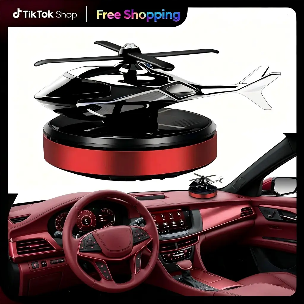 Helicopter Car Air Freshener Solar Powered Rotating, Car Diffuser for Essential Oils, Cool Dashboard Decoration, Purify Odor & Relieve Stress, Universal Car Interior Decor Accessories