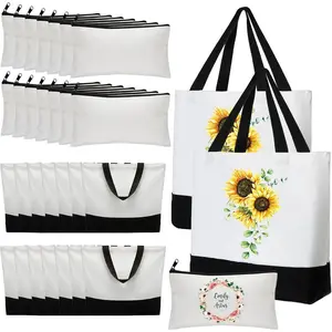 28 count Blank Canvas Tote and Makeup Bag Bulk Plain  Tote with Handle  Pouch with Zipper  Grocery Bag for DIY Sublimation Embroidery Craft Wedding Christmas