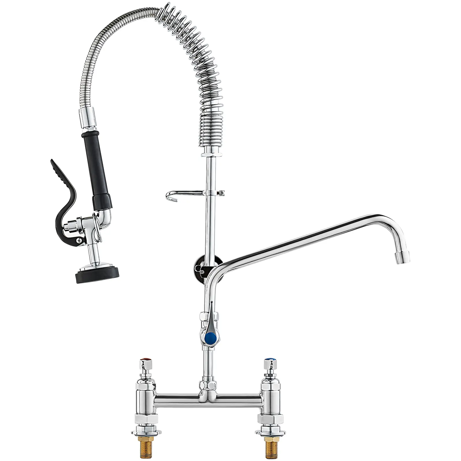 VEVOR Commercial Faucet with Pre-Rinse Sprayer,  26" Height, 8" Center, 12" Swing Spout, Deck Mount Kitchen Sink Faucet, Brass Constructed Device with Pull Down Spray, for 1/2/3 Compartment Sink#BackToSchool