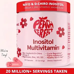 Peach Perfect Happy Hormones PCOSMultivitamin - Myo-Inositol & D-Chiro Inositol,Omega 3, Zinc, Vit D, 120 Capsules, Acne Support& Energy Supplement, GMO Free, EssentialVitamins & Minerals