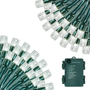 Operated Christmas Lights Outdoor, 33 FT 100 LED Mini String Lights with Timer and 8 Modes, Green Wire Xmas  String Lights for Tree Xmas Indoor Holiday Party Garden Decor, Cool White