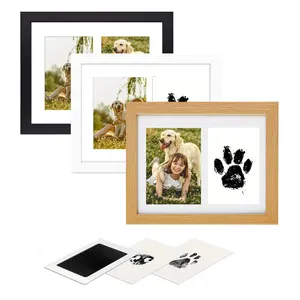 Wooden Double Photo Frame with Stamp Pad Set, Versatile Collage Frame for 3.5x5 Inch Photos, Perfect as Gift or Home Decor