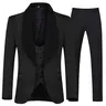 Men's 3-Piece Slim-Fit Chic Fitted Formal Korean Tuxedo Set - Jacquard Jacket with Solid Shawl Collar, Matching Vest, Button-Front Trousers for Weddings, Proms