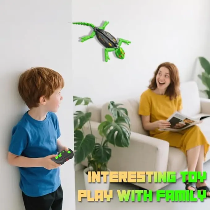 Cool wall climbing remote control lizard toy with realistic shape, easy to control for children. Perfect for family indoor entertainment, wonderful birthday and seasonal surprise gift for boys and girls.