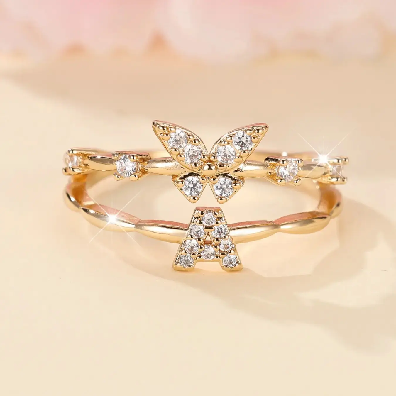 Butterfly Initial Ring A-Z, Elegant Dainty Stacking Rings for Women, Perfect Birthday Christmas Gift, Stackable Rings, Wearable All Year Round, Gift Jewelry