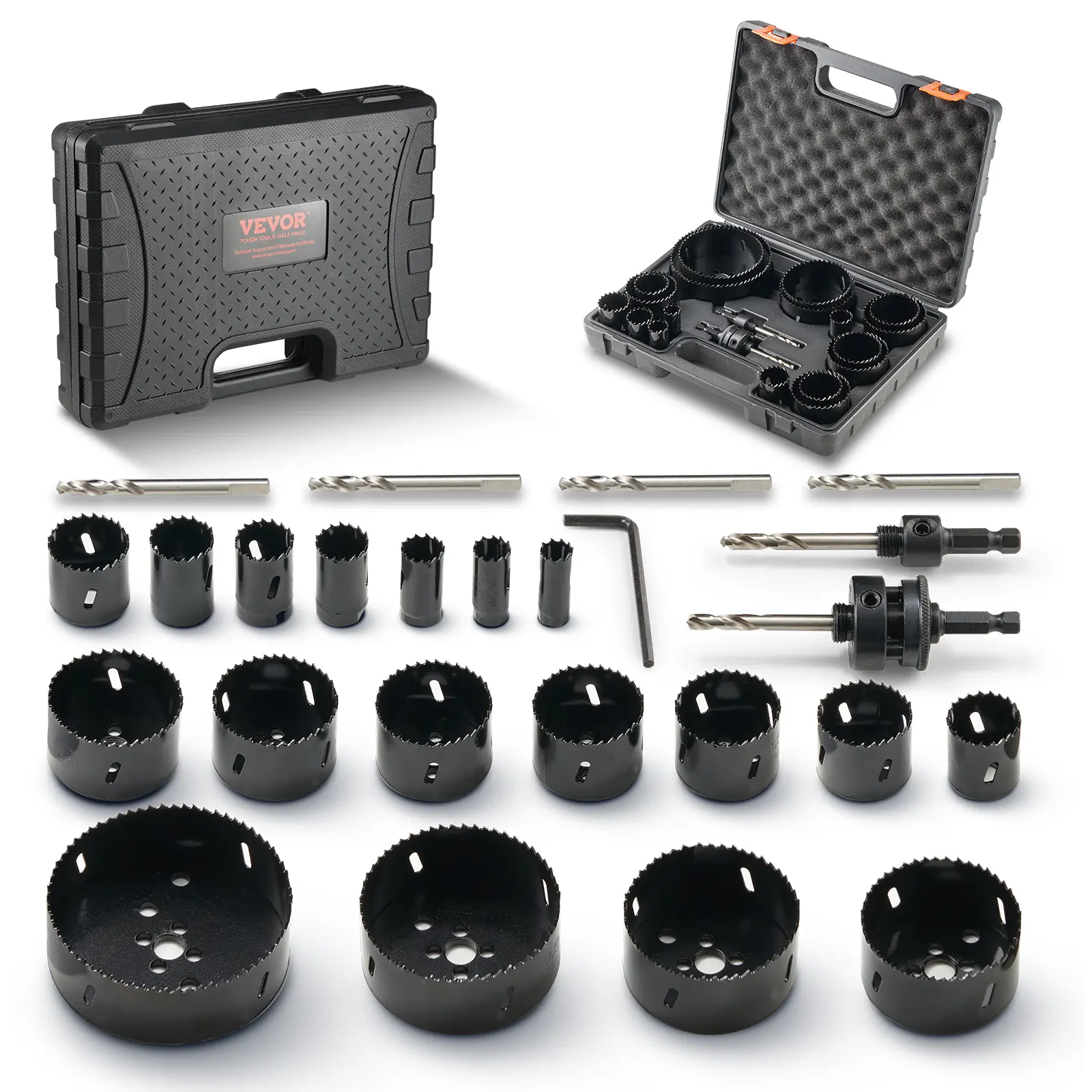 【summerfinds】VEVOR Hole Saw Kit, 18 PCS Saw Blades, 6 Drill Bits, 1 Hex Wrench, General Purpose Size from 3/4" to 4-1/2", Bi Metal M42 Hole Saw Set with Carrying Case, Ideal for Wood Board, Plastic and Iron Plate
