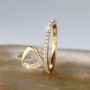 Dainty dangle ring heart shape pendant 18K gold plated finger ring for wedding/engagement/anniversary gift 1 pc