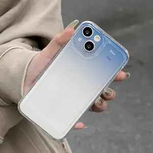 Simple Gradient Blue Transparent Full-coverage Protective Mobile Phone Case, Suitable for Apple iPhone 15/14/13/12/11/XS/XR/X/7/8/Mini/Pro/Plus/Pro Max Protective Case