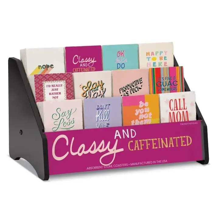 4"×4" Square Kitchen Table Coasters with Cork Backing, Sayings Print & Classy Design, Stylish Dining Table Surface Protectors