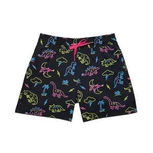 Boy's Neon Dinosaur Stretch Swim Trunks