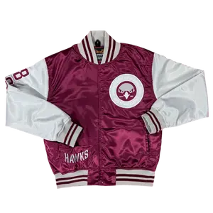 UMES Hawks Satin Jacket - Maroon & Gray with Embroidered Logos nineoh7