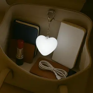 Mini Heart-Shaped USB Rechargeable Touch Control Soft Glow Lamp, Portable Lightweight Keychain Light, USB-Powered Compact Lamp for Travel & Bedroom, Romantic Gift (Phones & Electronics Universal Accessory)