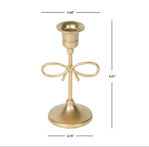 Sterling & Noble Home Gold Metal 5.91" Indoor Tabletop Taper Candleholder with Bow Accent