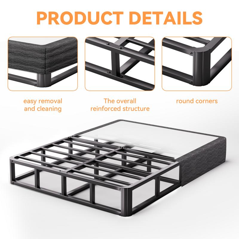 3500 lbs Enhanced Edition Heavy Metal Box Spring Bed Base Extra Large Mattress Base, Easy to Assemble and Noise Free, Compatible with Full/Queen/King Beds, Easy to Clean Fabric Cover,Bed with Storage,Headboard, Storage Bed, Double Bed Frame