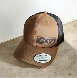 Leather Patch Snapback Hat – Pops Gift, Adjustable Mesh Back Cap with Engraved Style Patch, Meaningful Casual Hat for Fathers & Grandfathers, Perfect Everyday Wear Gift