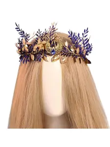 Blue Forest Fairy Crown - Fairy Flower Headpiece Forest Flower Crown Fairy Leaf Ring Women's Renaissance Period Renaissance Period Renaissance Period Accessories Halloween Role Play