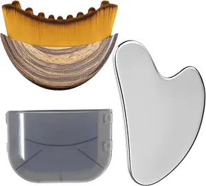 Lymphatic Contour Facial Brush & Stainless Steel Gua Sha Tool Set, Lymphatic Drainage Massager for Face and Chain Shaping, Conforms to the Skin to Relieve Fatigue and Promote Health Wellness, Facial Care Tool