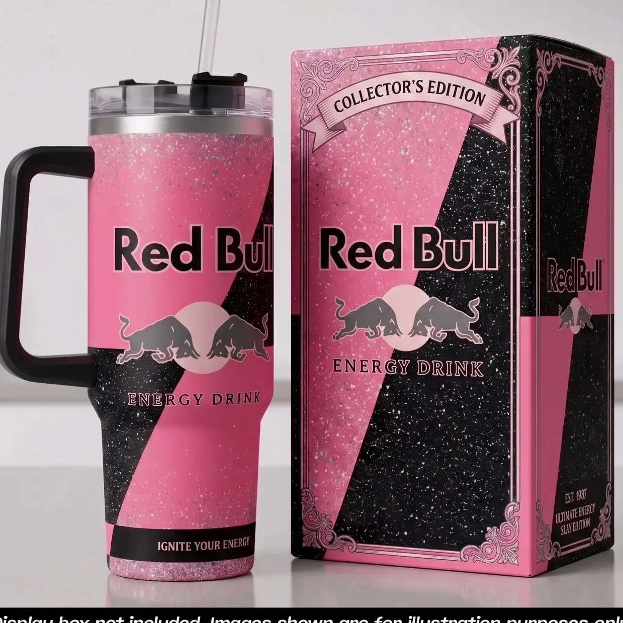 [MADE IN US] Vacuum Insulated Tumbler Red Bull with Lid and Straw - Stainless Steel Travel Coffee Mug Double Wall Hot & Cold Drink Cup Leakproof Portable