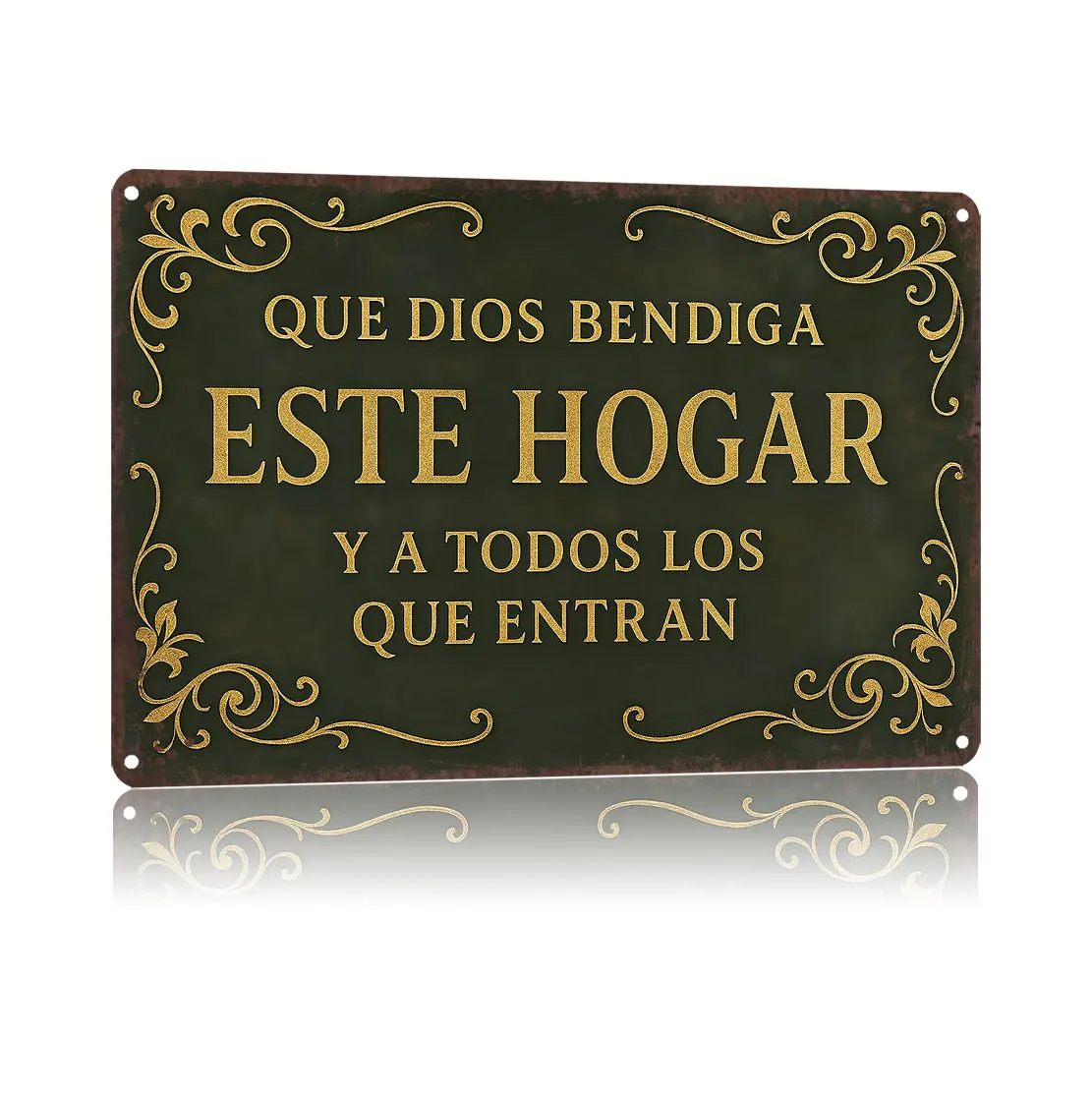 "Que Dios Bendiga Este Hogar" 12x8in Rectangular Vintage Aluminium Wall Art Plaque, Home Decor Products, Universal Indoor-Outdoor Home Gift