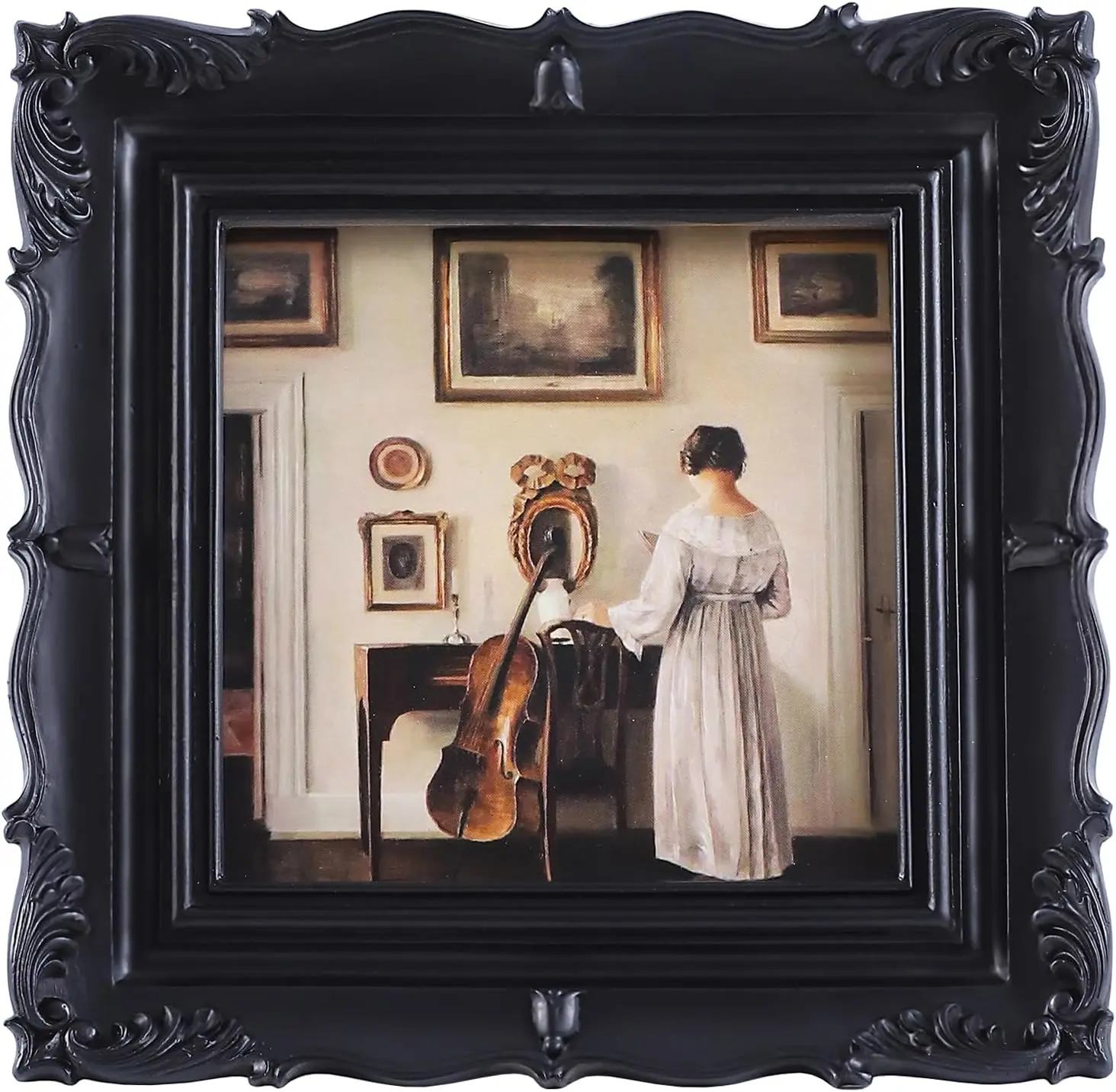 Ornate Black 4x4 Small Square Antique Photo Frames with Glass, for Tabletop & Wall Mount, Decorative for Room Artwork, Modern Gallery Wall Home Decor