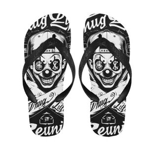[Ship From US] - Street Clown Graphic Flip Flops – Black & White Urban Style Summer Sandals