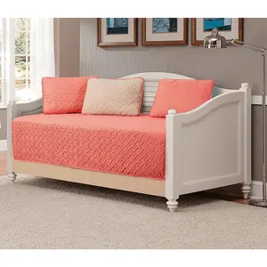5pc Daybed Cover Solid Embossed New Bedspread (Coral/Khaki Beige)