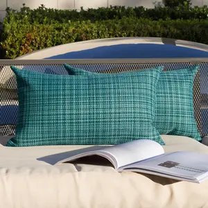 Pack of 2 Decorative Outdoor Waterproof Throw Pillow Covers Lumbar Pillowcases Modern Cushion Cases for Patio Couch Bench 12 x 20 Inch Teal