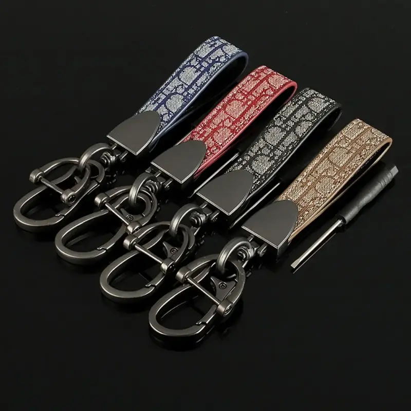 Men's Gadgets Luxury Metal Leather Car Keychain Horseshoe Mouth Women's Mobile Phone Lanyard Color Key Ring Gift for Girlfriend Beads