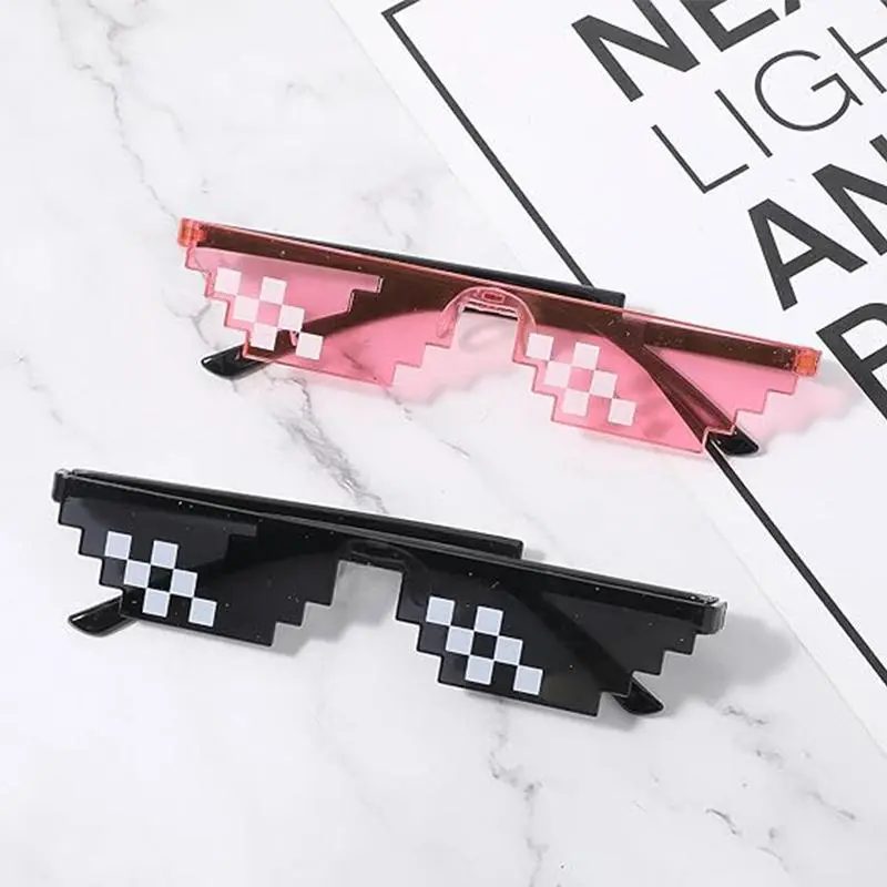 Party Sunglasses, 2 Pairs Mosaic Pixel Glasses, Party Costume Shades, Fun Photo Props, Party Event Props for Men Women Kids, Party Supplies, Party Accessories