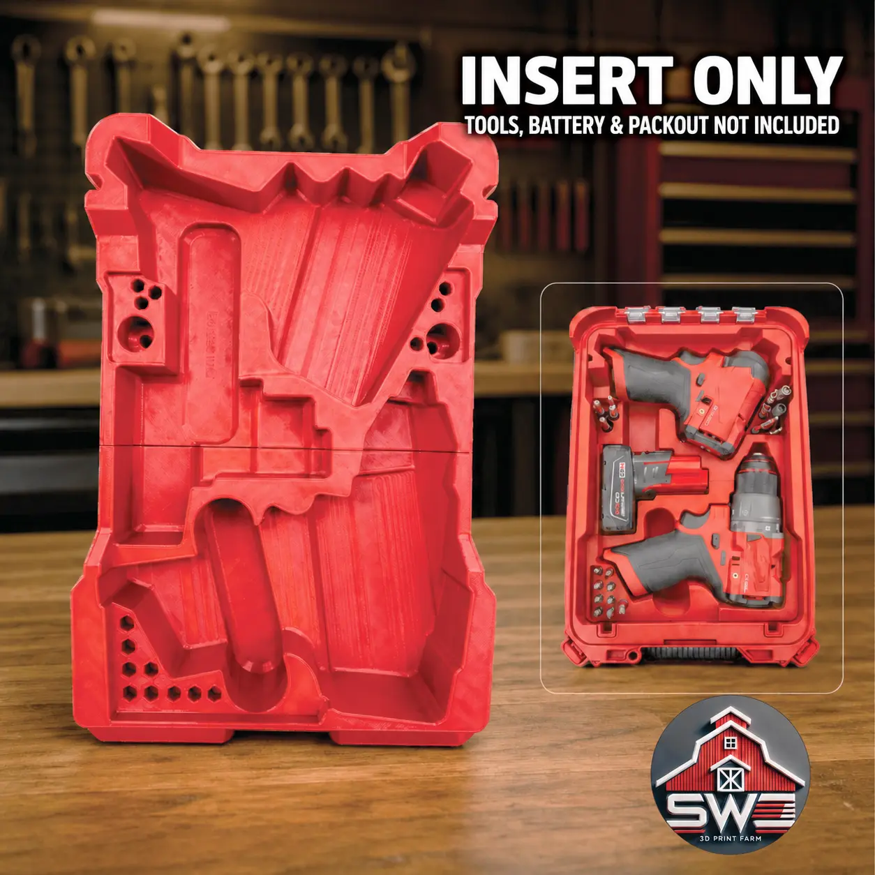 M12 FUEL Hammer Drill 3404-20 & Impact Driver 3453-20 Organizer Insert for Milwaukee Packout 48-22-8435 — INSERT ONLY