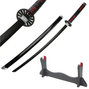 41 inches Real Demon Slayer Cosplay Sword Kamado Tanjirou with Wooden Holder Stand Display for Anime Fans Halloween Role Playing Props Cosplay Collection Christmas Gift Birthday